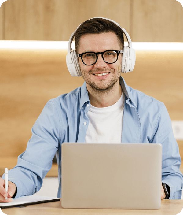 Student studying happily